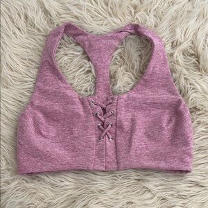 Bombshell Sportswear Pink Racerback Sports Bra with Lace-Up Detail
